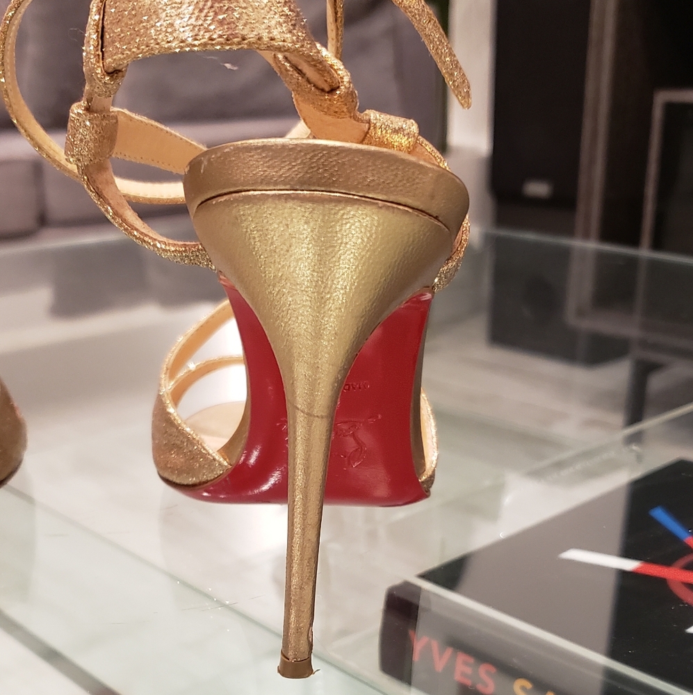 EUC- Christian Louboutin Gold Strappy Heels - Picture 6 of 16